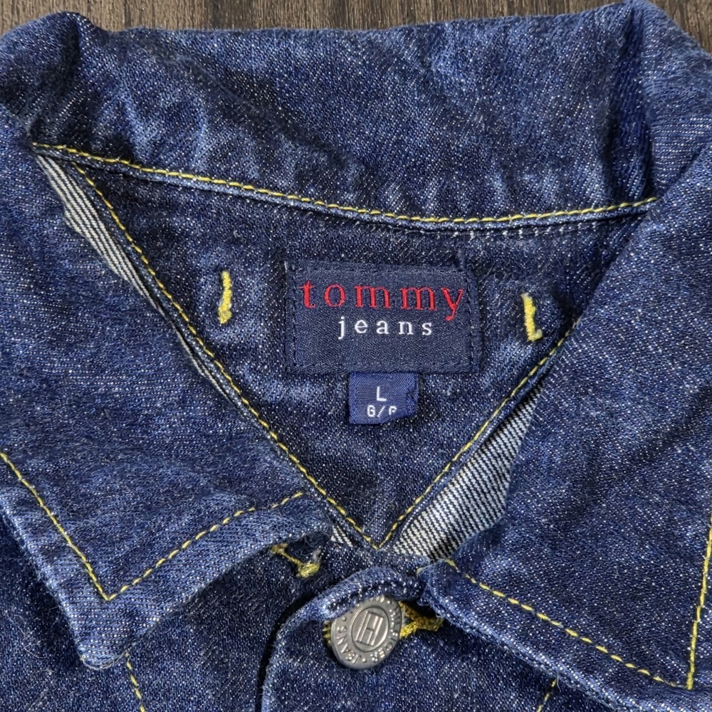 Vintage Y2K Vintage Tommy Jeans Denim Trucker Jacket Dark Rinse Women Size L... - Picture 2 of 12